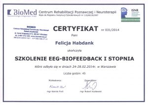 certyfikat biofeedback 1 stopień